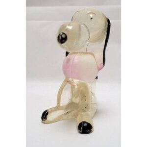 Vintage 1970s Crystalite Glass Snoopy Dog Figurine Crystal Pets Clear Black Pink